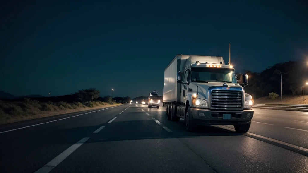 Truck on the road with no one at night, faça uma imagen tipo cena de terror para uma thumbnail no YouTube
