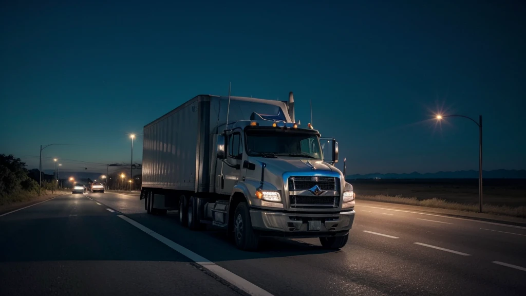 Truck on the road with no one at night, faça uma imagen tipo cena de terror para uma thumbnail no YouTube