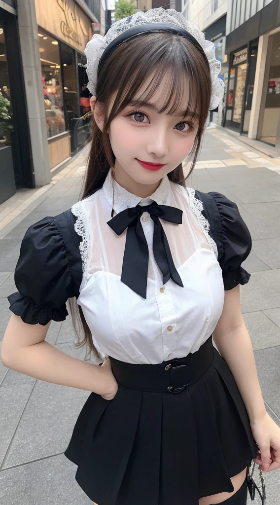 table top, highest quality, figure, super detailed, finely, High resolution, 8k wallpaper, Perfect dynamic composition, beautiful and fine eyes, medium hair,small breasts natural color lip, bold sexy pose,smile,harajuku、20 year old girl、cute、sexy shot looking at camera、gothic lolita clothes、skirt、blouse