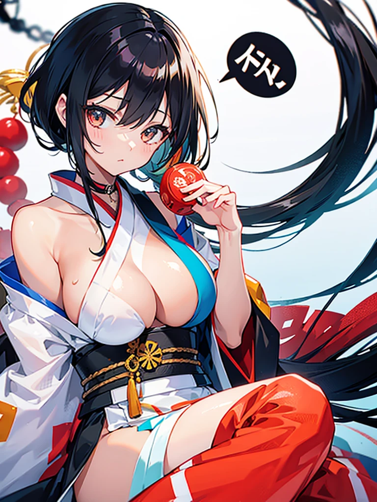 girl with tan skin, black hair wearing japanese