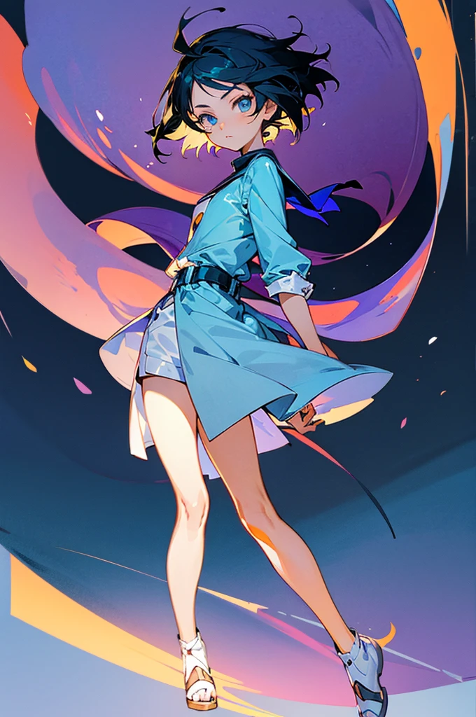 anime girl in her teens about to enter her 20's. Short hair cool looking, slightly mildly muscular, beautiful eyes, original character, full body view, doing a coolpose.
