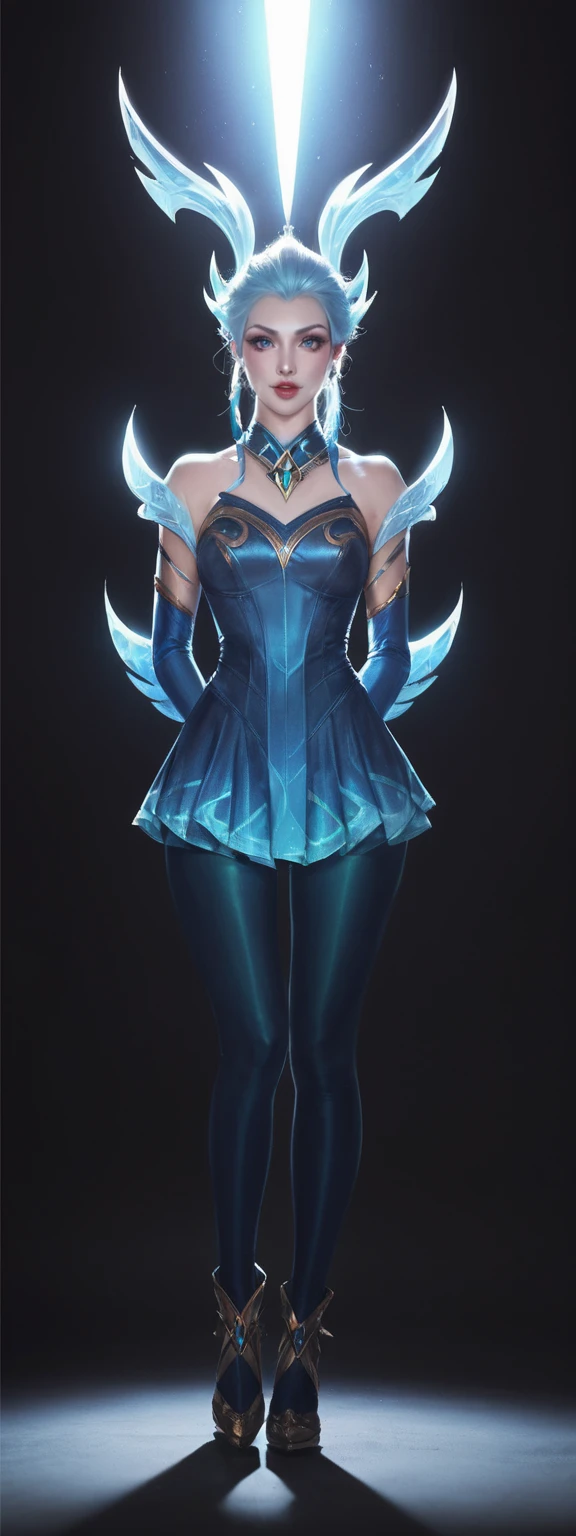 realistic, score_9, score_8_up, score_7_up, score_6_up,
1girl, solo, from front, full body, Khazix \(league of legends\), black background, makeup, sidelighting, backlighting, glowing,