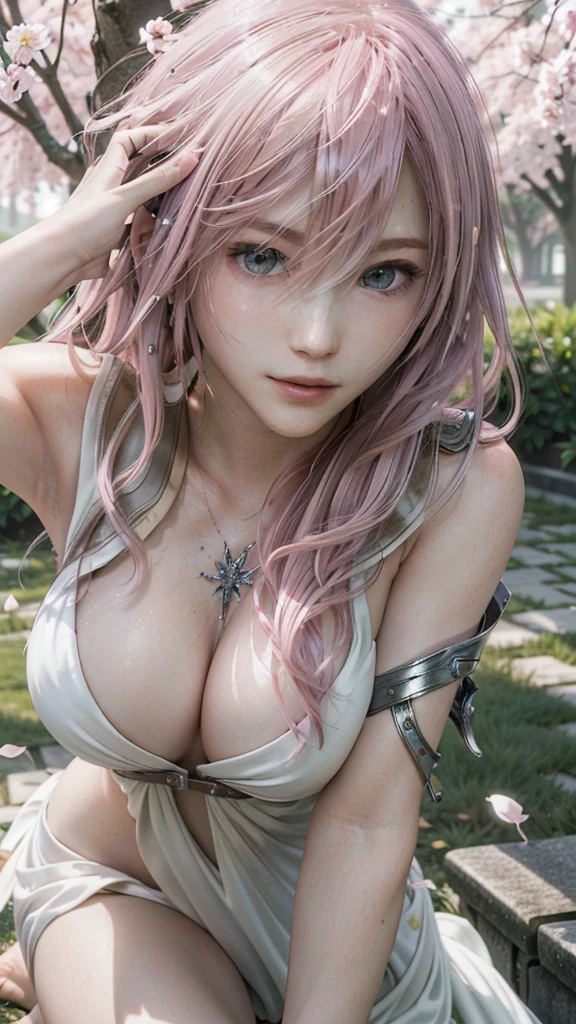 (masterpiece, Highest quality:1.3)
Lightning FF13, 1 girl, alone, Long Hair, Pink Hair、Completely naked、All Nude、Sweat all over the body、Hold your head with both hands、Cherry tree in full bloom、garden、Wear nothing、、On all fours、Upper body close-up、smile、