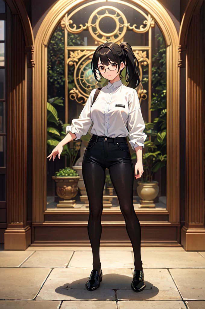 masterpiece, 32k, extremely detailed, finely detail, intricate details,
BREAK
(absurdres:1.1, highres:1.1, ultra detailed:1.1),
insanely detailed, absurdres,
(high resolution:1.1, ray tracing:1.1, refraction:1.1)
(1 female, 独奏:1.3),
BREAK
perfect symmetrical face, pony tail, Casual wear, ((Glasses)), 黒髪
BREAK
(((full body))), standing,
BREAK