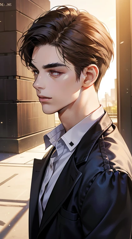 a handsome mature man, 25 years old, with a charming and calm expression, short dark brown hair swept to the right, thick eyebrows, dark eyes, a closed-mouth smile, extremely detailed face, cold smile, portrait, western, jewish, light brown skin, best quality, realistic, (best quality,4k,8k,highres,masterpiece:1.2),ultra-detailed,(realistic,photorealistic,photo-realistic:1.37)