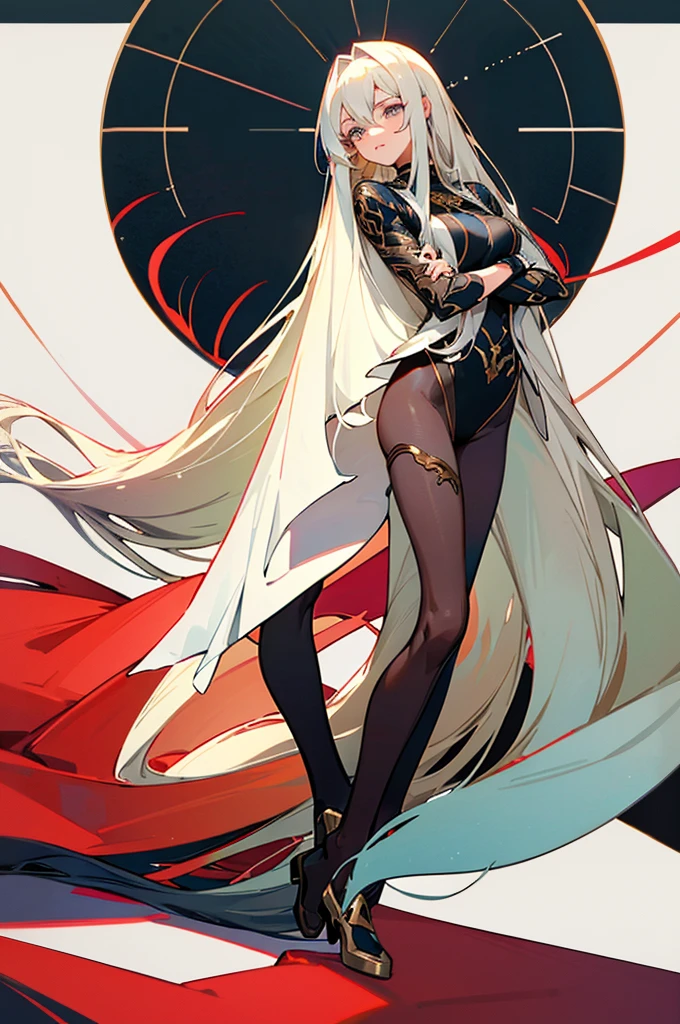 anime girl in her 30's. very long hair cool looking, detailed design,  slightly mildly muscular, beautiful eyes, original character, full body view, doing a coolpose.