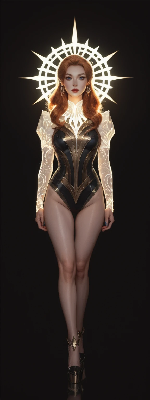 realistic, score_9, score_8_up, score_7_up, score_6_up, 
1girl, solo, from front, full body, Rell \(league of legends\),  black background, makeup, sidelighting, backlighting, glowing,