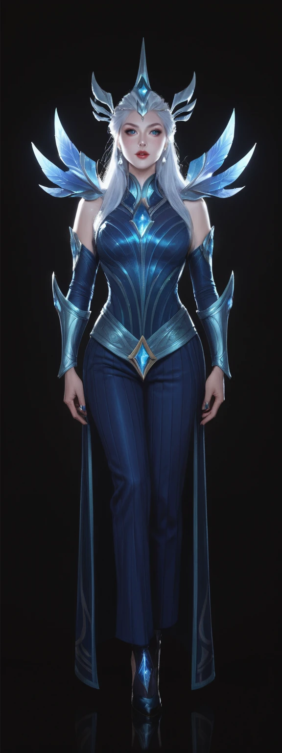 realistic, score_9, score_8_up, score_7_up, score_6_up,
1girl, solo, from front, full body, Lissandra \(league of legends\), black background, makeup, sidelighting, backlighting, glowing,