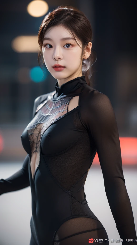 tmasterpiece,1 Korean girl，realisticlying，8K  UHD，high high quality，in the background bokeh, spider-man black suit，Spidey，Clothes wrap around the whole body，Tight clothing，Abs contour，Short black hair，s the perfect face，shining face，Ultra-clear face，Elaborate Eyes，idoly