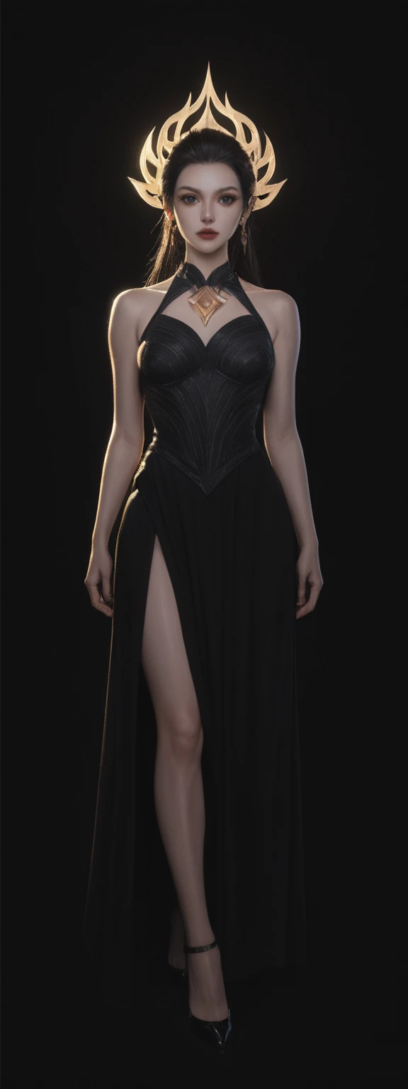 realistic, score_9, score_8_up, score_7_up, score_6_up,
1girl, solo, from front, full body, Malzahar \(league of legends\), black background, makeup, sidelighting, backlighting, glowing,