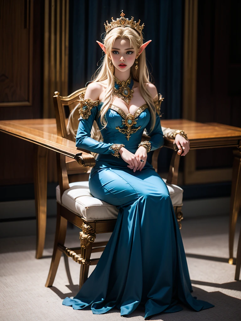 Beautiful blonde woman 20 years old, blue eyes, (perfect face:1.4), see through nightgown, large tits, (ornate detailed billionaires luxury bedroom:1.6), sitting on bed, seductive pose and seductive smile, (full body:1.5), (Celtic knot:1.6), (hyperrealism:1.5), 8k