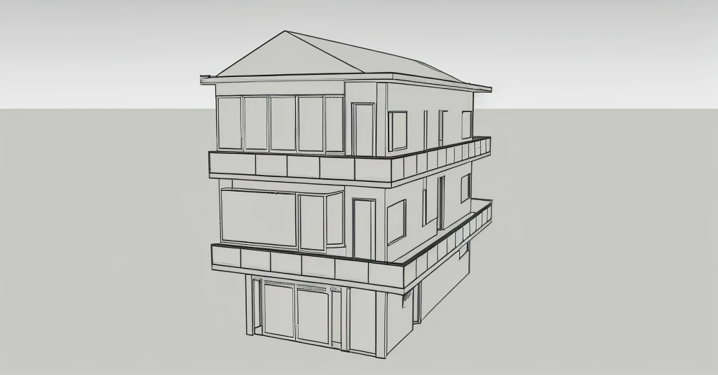 un rendu d&#39;un immeuble de trois étages avec un balcon et des balcons, bâtiment réaliste, un bâtiment extrêmement détaillé, maison complète, dans le style du réalisme simplifié, 3/4 vues réalistes, rendu 3D, Rendu 3D, concept architectural, croquis - vers le haut, notion d&#39;architecture, vue de côté. très détaillé, modèle 3D rendu, notion réaliste, Rendu 3-D
