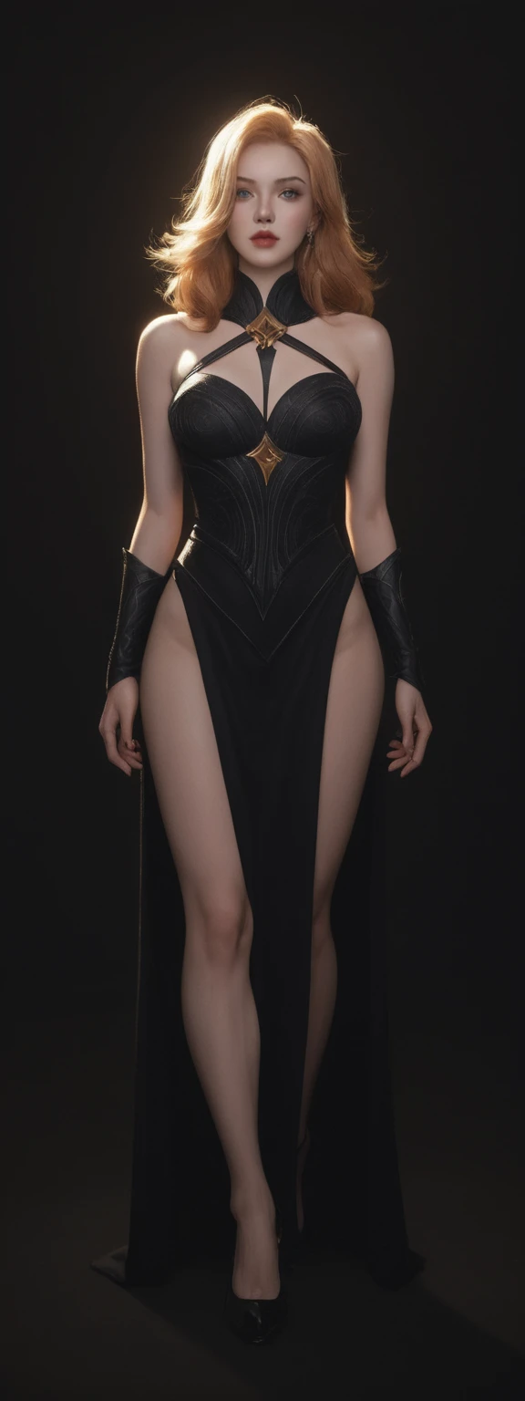realistic, score_9, score_8_up, score_7_up, score_6_up,
1girl, solo, from front, full body, MissFortune \(league of legends\), black background, makeup, sidelighting, backlighting, glowing,
