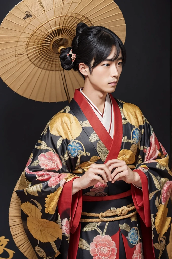 ((Highest quality)), ((masterpiece)), (detailed), One man，Heian period，kimono，Black Hair， 