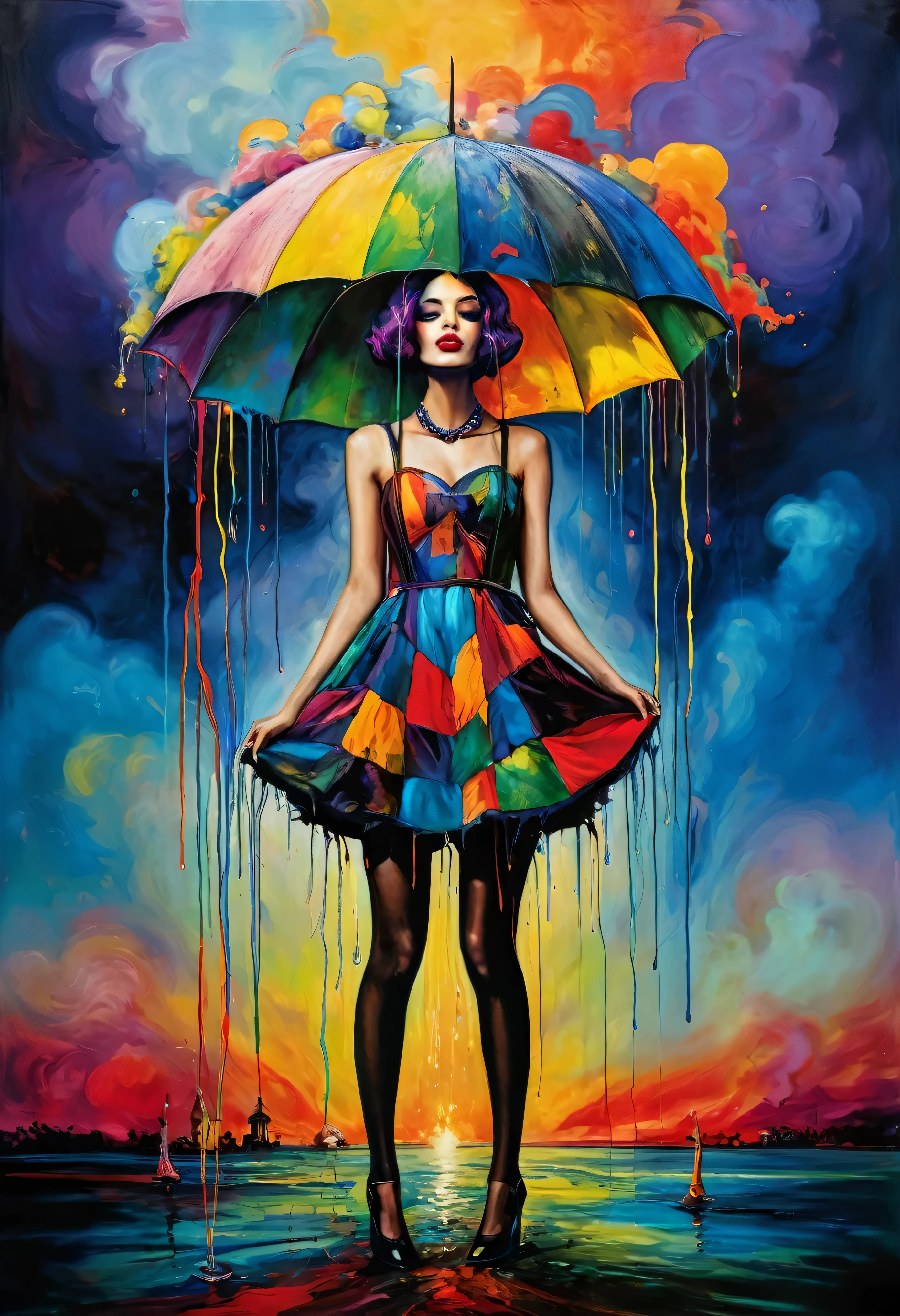 (Artistic Masterpiece of Romantic Life) ( (Themed Art of Life) ( (Conceptual Art) (NFT Exclusive) (Fauvism Work) ()”) Where visual poetry transcends traditional boundaries and embraces the dynamic interplay between creativity and technology Takes),dripping paint,darkart,style, in the style of esao andrews