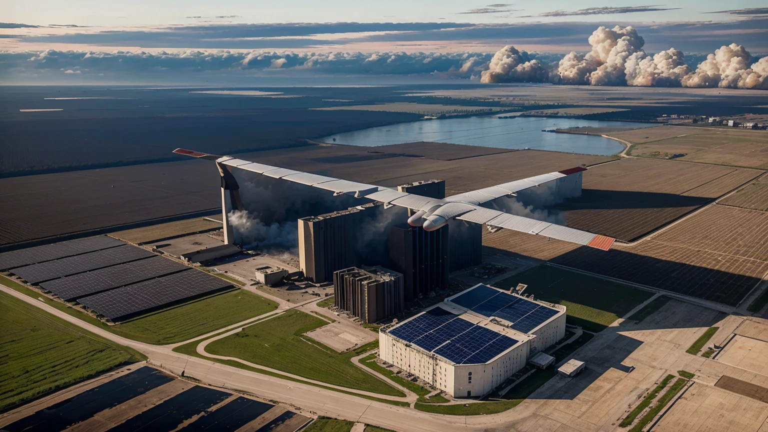 DRAW A PICTURE A PLANE ATTACKS A SOLAR POWER CENTER IN A RUSSIAN CITY UNTIL EXPLORING A HUGE FIRE