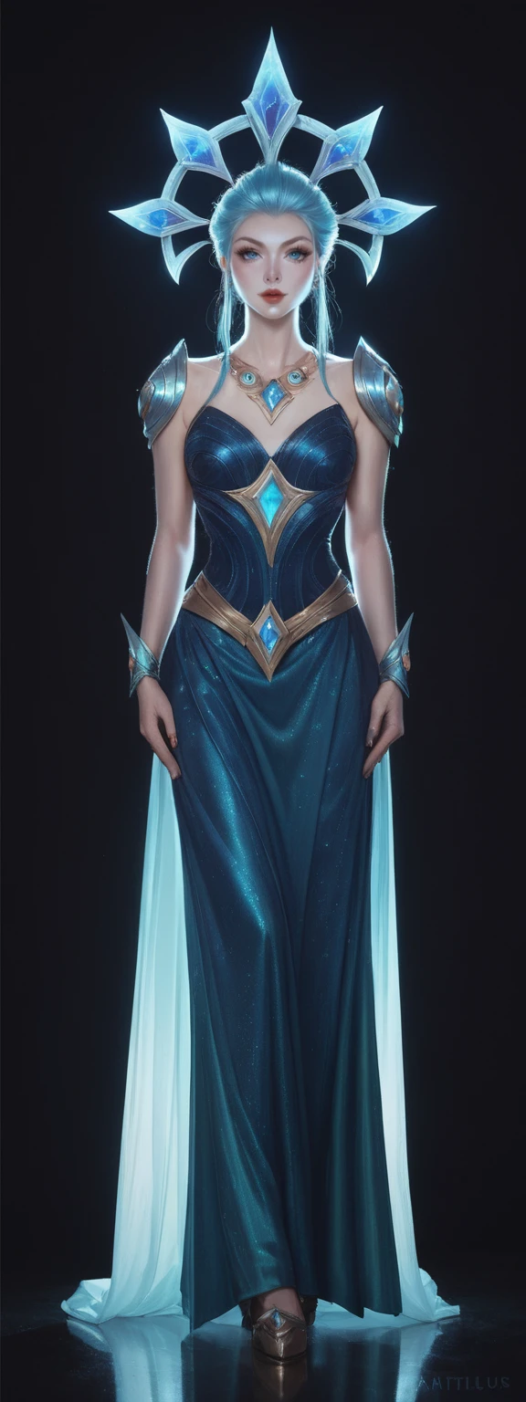 realistic, score_9, score_8_up, score_7_up, score_6_up,
1girl, solo, from front, full body, Nautilus \(league of legends\), black background, makeup, sidelighting, backlighting, glowing,