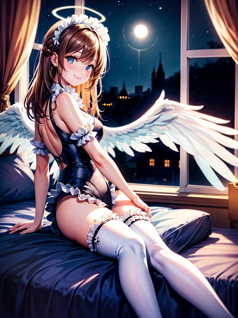 Arthur Rackham, Christian Schloe, Surreal, mysterious, strange, fantastical, fantasy, Sci-fi, Japanese anime, miniskirt beautiful angel by the window, perfect voluminous body, Nativity festival, starry night, detailed masterpiece bird’s eye views perspectives angles Hyper realistic sharp focus sexy erotic poses provocative body on all fours tits ass hip sensual real orgasm zoom in embarrassment blushing coquettish shy happy