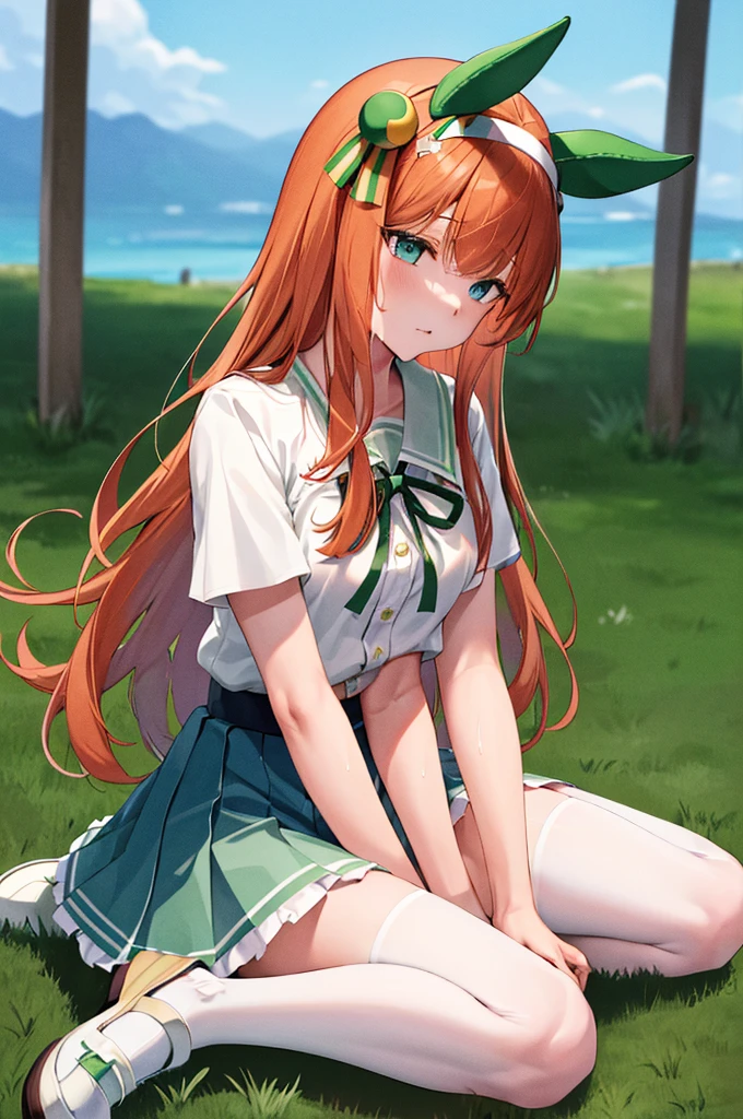 masterpiece, highest quality, close-up, face shot,
Silence Suzuka \ (Umusume \), green ears, brown hair, long hair, small breasts, ((Perfect limbs)))), only one, horse girl, brown hair, (best quality, 8k, masterpiece), perfectly cute girl, perfect and beautiful face, perfect and cute face, (subjective perspective, view from above), large, masterpiece, best quality, high-resolution, solo, lying down, from above, smiling expression, single girl, breasts, Close your eyes a little, lips, hair long, mouth open, sleeping, wet, (masterpiece), super detail, (high detail skin), (best image quality: 1.0), (super hdtv: 1.0), (best image quality, masterpiece), ((dynamic pose)), best image quality, masterpiece, ultra hd, ((subjective point of view: 1.7))), slender hips, troubled eyebrows, , masterpiece, best quality, high resolution, white shirt, red ribbon, from above, arms outstretched, angry, disheveled clothes, masterpiece, top quality, high-resolution, outdoor, From above, arms outstretched, anger, full body, summer, lakeside, holding shoes in hand, feet on the lake, in the forest, barefoot, barefoot, whole body, in water, immersed in water, solo, black gloves, white skirt, pleated skirt, black pantyhose, layered sleeves, puffy short sleeves, long sleeves short sleeves, black bow, Legs closed, blush, red face, racing wear, skirt with green and yellow lines, green with long sleeves