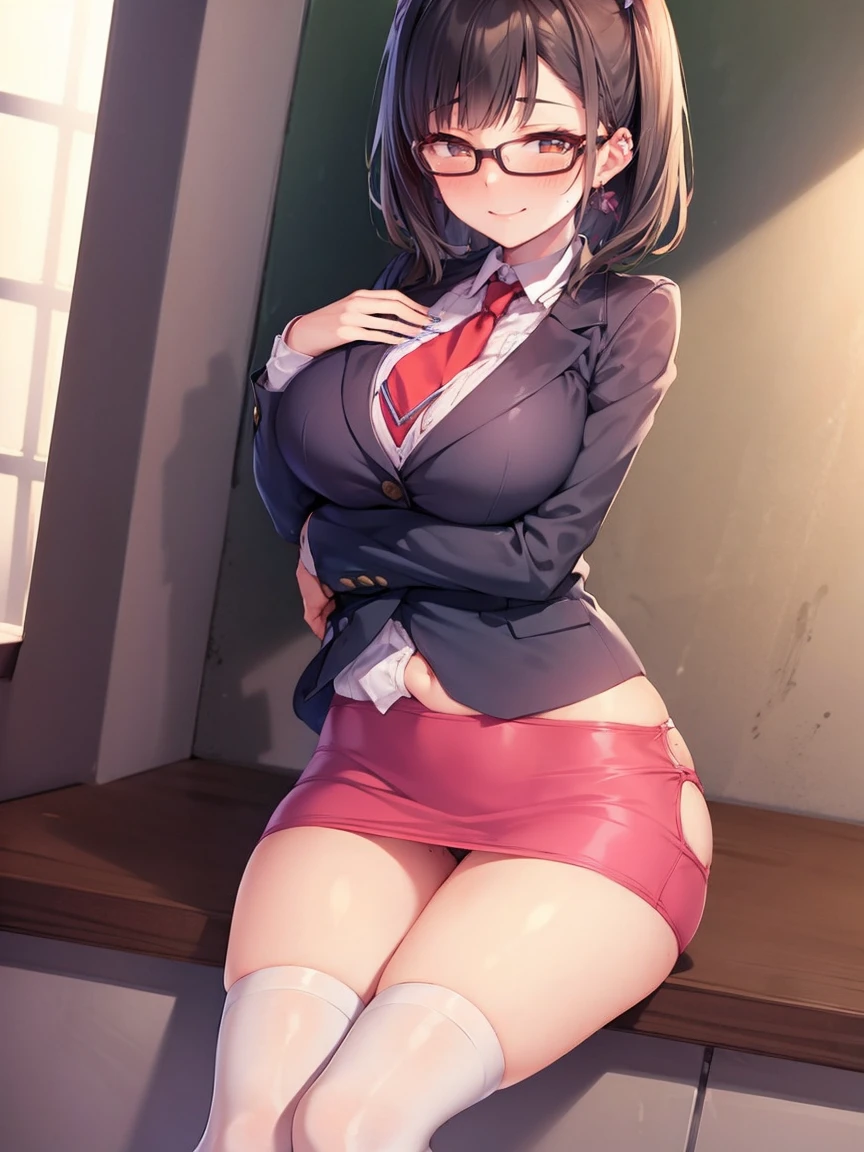 (nsfw:1.5),((Tabletop, highest quality, High resolution, nffsw, Perfect Pixel,  4k, nffsw, nffsw))), One girl, single, alone, Beauty、I could see the whole body、 ((bangs, brown hair)), ((Brown eyes, Beautiful eyelashes, Realistic eyes)), ((Detailed face, Blushing:1.5)), ((Smooth texture:0.75, Realistic texture:0.65, Realistic:1.1, Anime CG Style)), Medium breast, Dynamic Angle, Perfect body,  ((Red bow tie, , Black jacket, Open jacket, Brown cardigan, White shirt, Black Skirt, Checkered Skirt)), City stairs、Looking up from the bottom of the stairs、Very embarrassing panic face, looked back、Leaning forward、(The wind blew her skirt up, exposing her buttocks.........................、Touch your buttocks with both hands、Random color floral lace panties)、(sexual fluid overflowing:1.5)、Ahe face with open mouth、The strong man behind him moves violently.:1.2、intense hip swing、(vagina、Sex、from below、Woman on top:1.2)、Huge Breasts、wide hips、ponytail:1.2、Wide-open legs、Dynamic Angles、Glasses