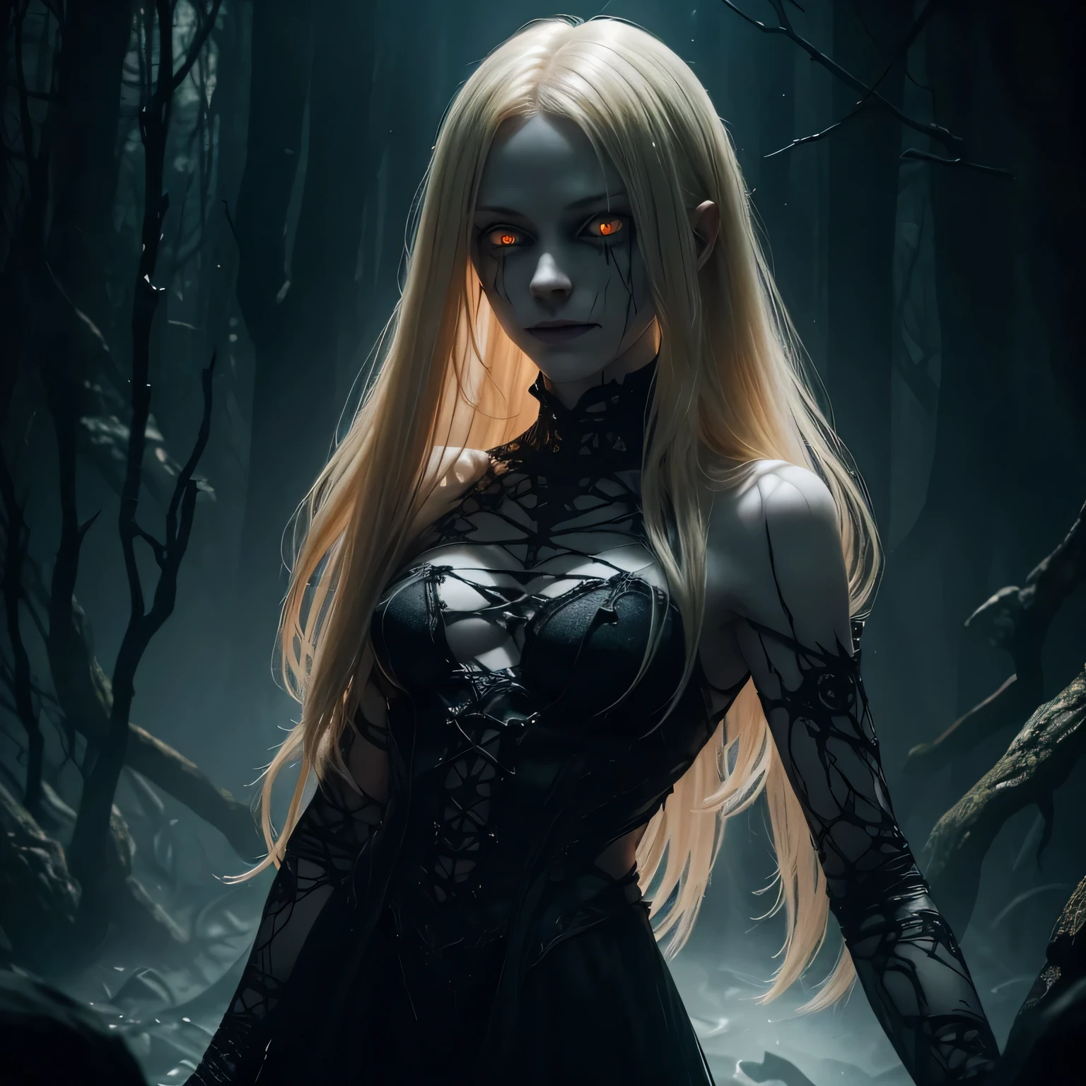 (blond hair, pale skin, uncanny valley:1.1), (fantasy:1.1), (evil:1.1), (scary:1.1), (sexy:0.9), (body horror:1.2), (dark atmosphere:1.1), (distorted features:1.1), (intense gaze:1.1), (sinister smile:1.1), (unnerving:1.1), (mysterious:1.1), (ethereal beauty:0.9), (intriguing:1.1), (eerie lighting:1.1), (haunting:1.1), (surreal:1.1), (unsettling:1.1), (supernatural elements:1.1), (intricate details:1.1), (twisted:1.1), (enigmatic:1.1), (fear-inducing:1.1), (nightmarish:1.1), (unnatural:1.1), (ominous ambiance:1.1), (glowing eyes:1.1), (sinewy limbs:1.1), (mystical aura:1.1), (shadows:1.1), (demonic presence:1.1), (creepy atmosphere:1.1), (horror:1.2), (intricate patterns:1.1), (magical elements:1.1), (disturbing:1.1), (macabre:1.1), (enchanting:0.9), (sinister:1.1), (frightening:1.1), (uncertainty:1.1)