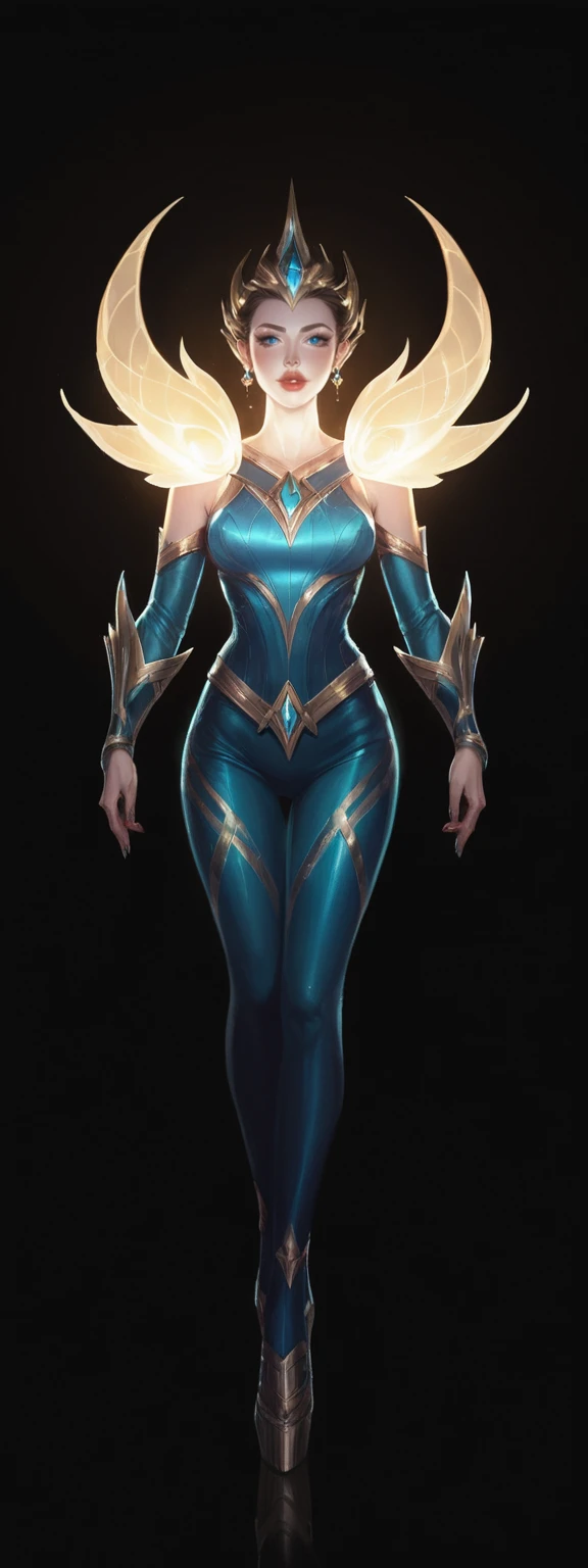 realistic, score_9, score_8_up, score_7_up, score_6_up, 
1girl, solo, from front, full body, Lucian \(league of legends\),  black background, makeup, sidelighting, backlighting, glowing,