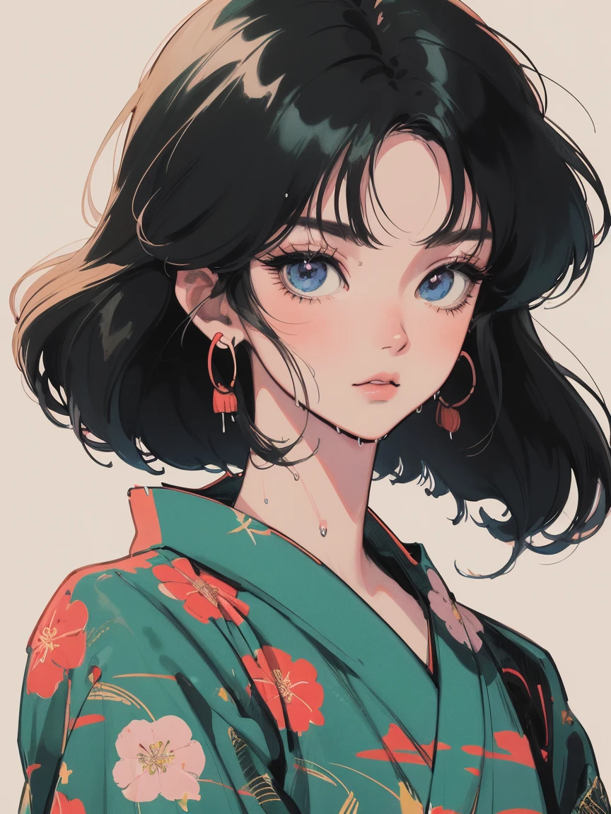 anime aesthetic, anime vibes, Lofi Artstyle, Lo-fi portrait. anime, Lofty Girl, anime art wallpaper 4 k, anime art wallpaper 4k, anime art wallpaper 8 k, anime background art, Lofi Color, Lofi Art, anime asthetic, Short Bob, kimono, kimono, Countryside view, In nature, Wet day