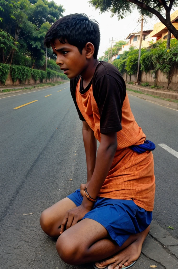 Boy begging on indian roads