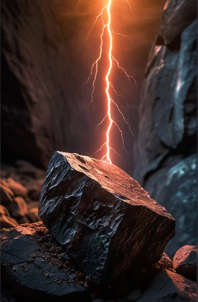 (Introduce quality iteratively))((large glowing transparent natural mineral, mystic light inside, sunbeam, sunset, lightnings, dramatic lighting))(evocative depth of field)(grounded sharpness)(abyss black point)(art of genius)(earthly gradients)(earthy colorful saturated hues))(earth corners vignette))
