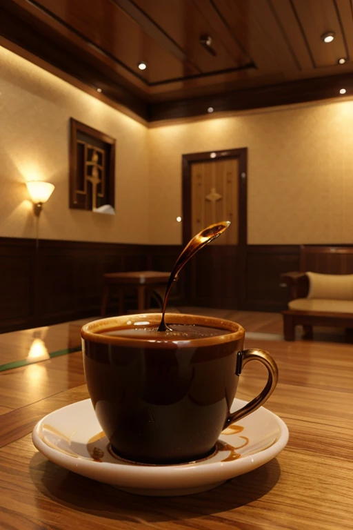 Create a 3D image of Arabic coffee that is classic and encourages customers to a calm and safe environment that provides a youthful atmosphere and shows that we accept everyone's freedom.