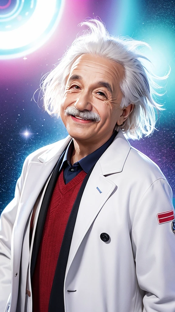 Einstein white coat smiling illustration