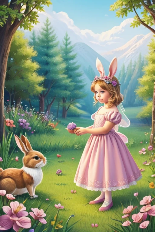 Create an illustration for a fairy tale about a little bunny 