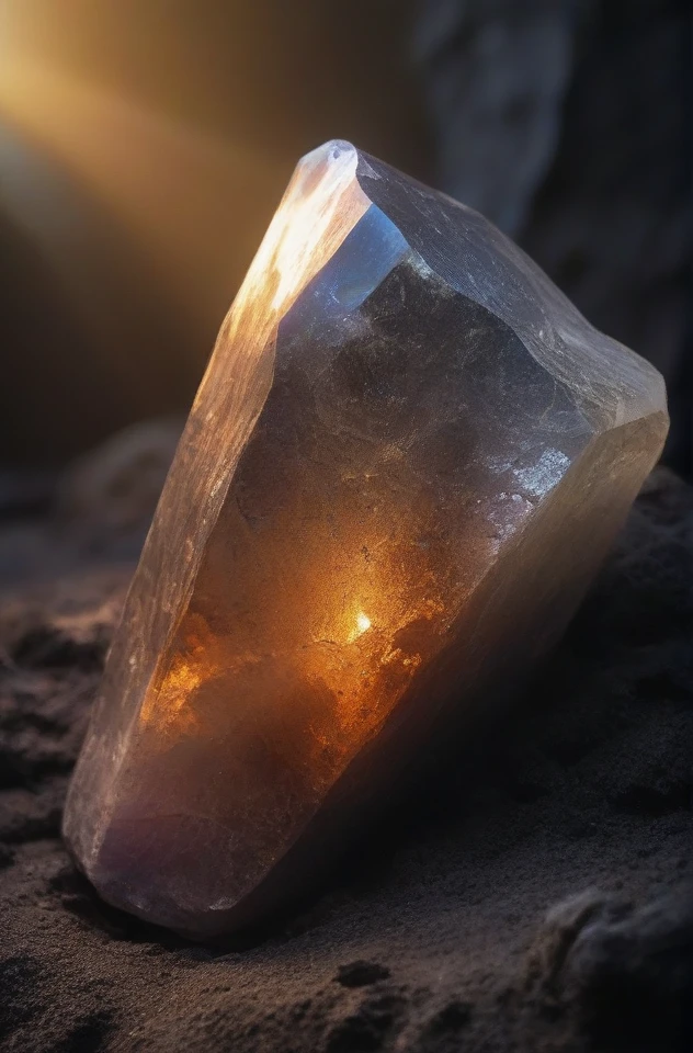 (Introduce quality iteratively))((large glowing transparent natural mineral, mystic light inside, sunbeam,  sunset, lightnings, dramatic lighting))(evocative depth of field)(grounded sharpness)(abyss black point)(art of genius)(earthly gradients)(earthy colorful saturated hues))(earth corners vignette))
