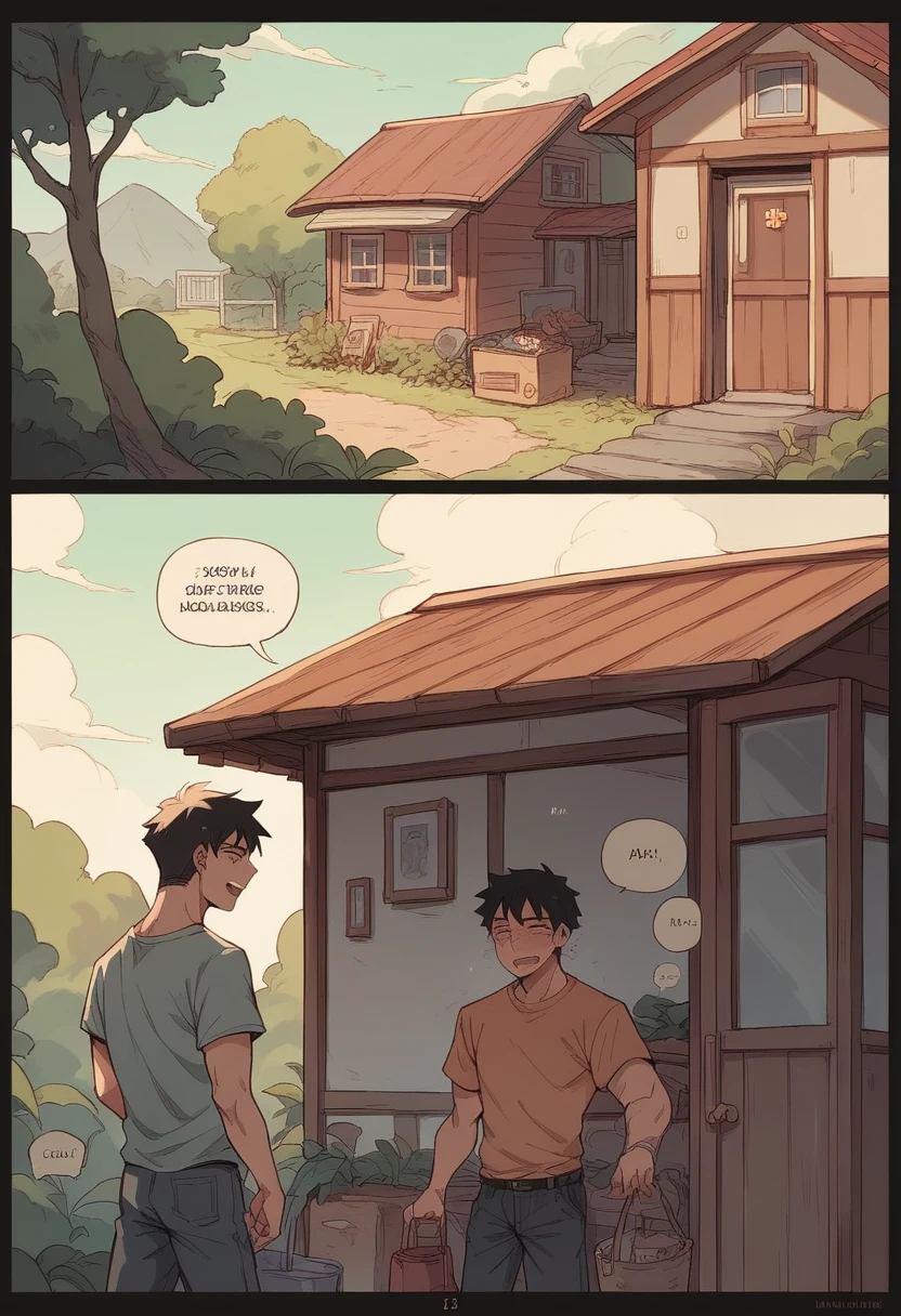 comic, hentai, Manga, of a woman and a man is their house. Dialog boxes in Spanish, seduction and taking off clothes