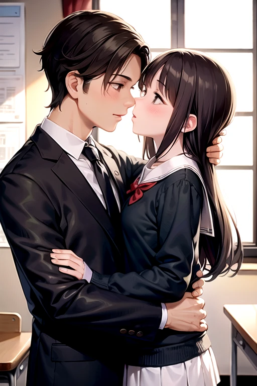 Anna and kissing her son at school