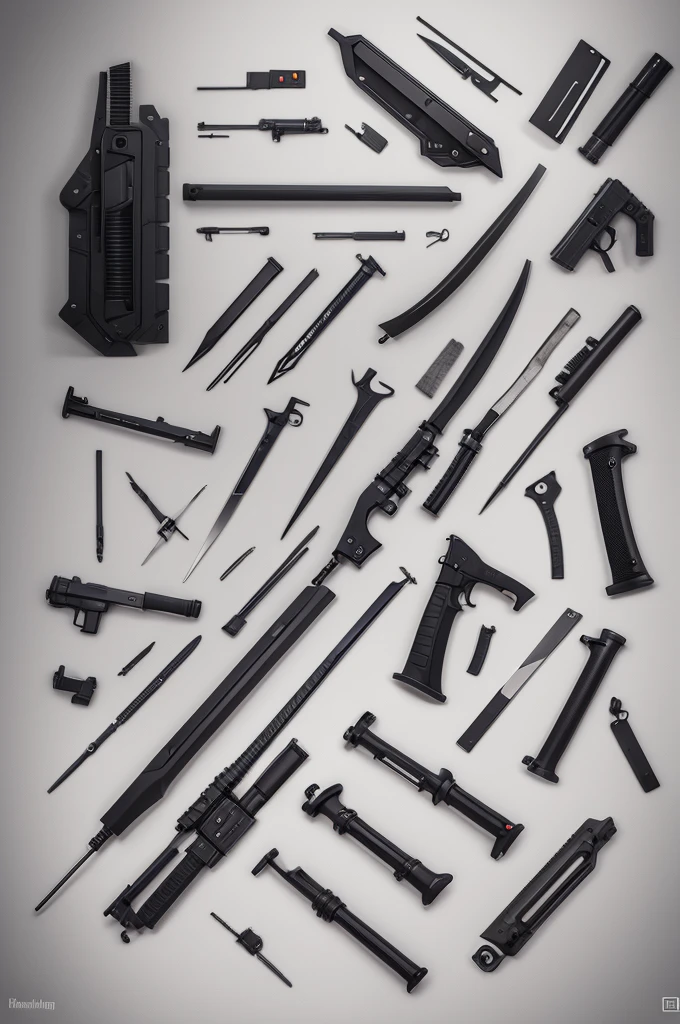 A lot of firearms, machine guns, rifles, sniper rifles, gatling, artillery