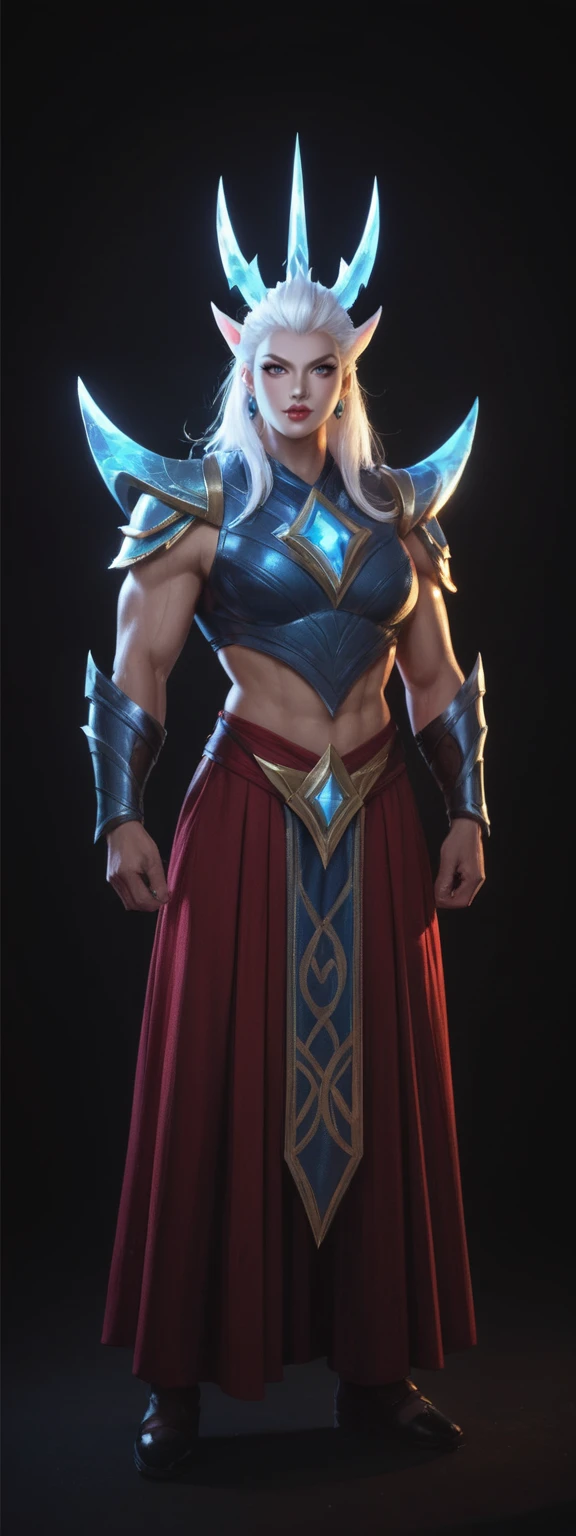 realistic, score_9, score_8_up, score_7_up, score_6_up, 
1girl, solo, from front, full body, Rengar \(league of legends\),  black background, makeup, sidelighting, backlighting, glowing,