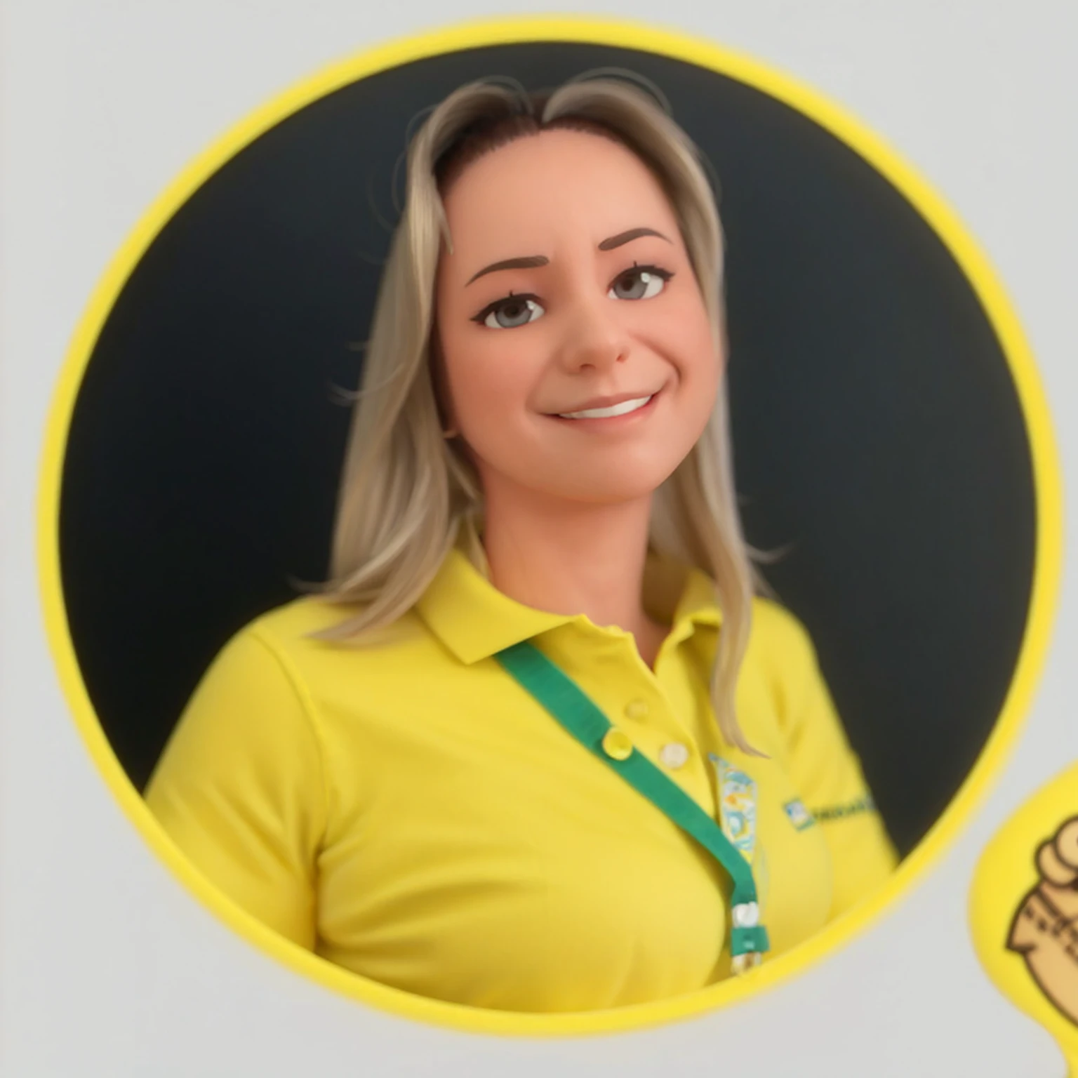 woman in carton pixar style with yellow polo shirt