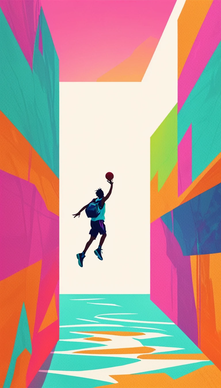 dunk，vibrant colors，minimalist Journey