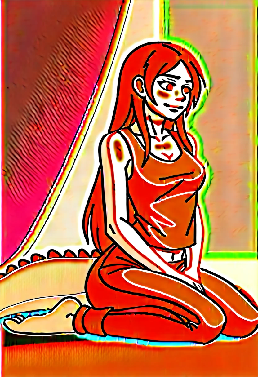 lap,, looking horny, , horny expression, ( female girl turning into a female alligator), skinny, digitigrade, female, clothes, breast, bust, wearing a vest and cargo pants , BREAK (by zackary911, by braeburned, by haps), (transformation:1.2), on knees, ripped clothes, (human face:1), long straight brown hair, fur, in the city, , alligator facial features, mostly transformed into a Alligator , BREAK