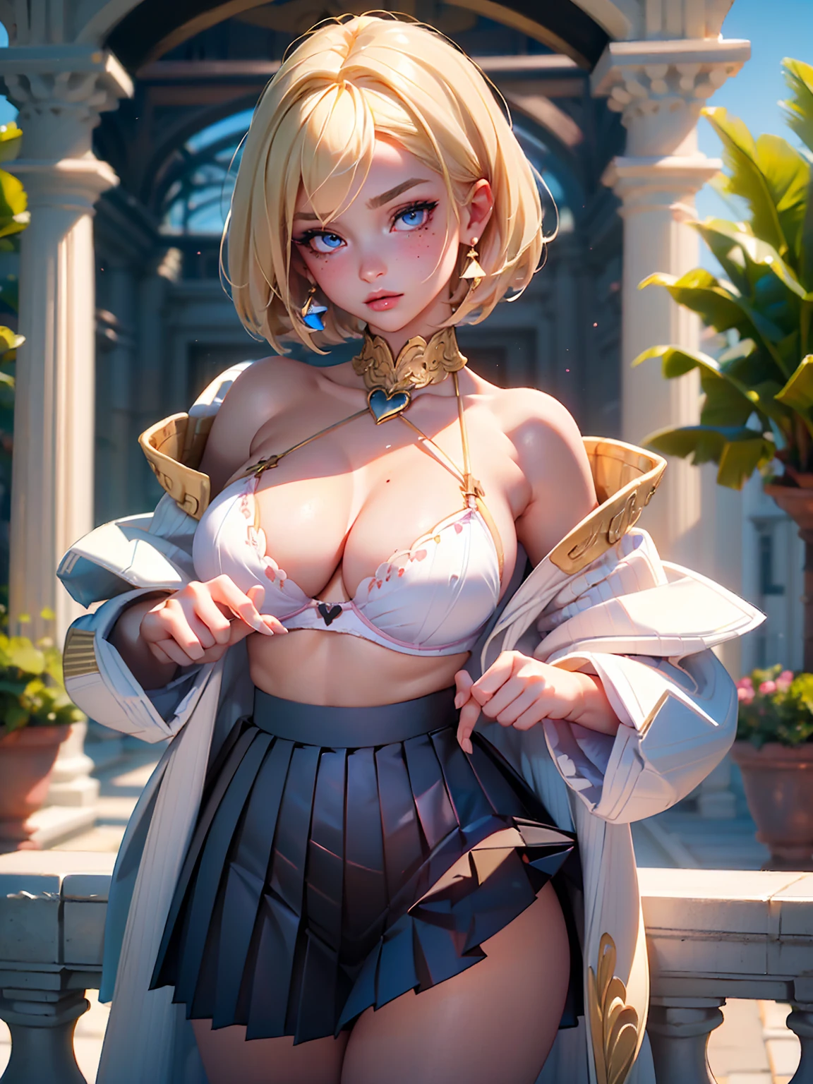 anime girl, (1girl:1.2), masterpiece, best quality, best detail, best proportion, best anatomy, best face, blush, best shaped breasts, very big breasts, (platinum blonde short hair) (( caucasian lowteen):1.3), half body shot, view from side, (prosthetic girl),  ((prosthetic limbs):1.4), ((prosthetic girl):1.0), (nsfw:1.1) , (full nude:1.5), cameltoe, loose a competition, sadly, tears, blush, trackfield(background), (spread her legs wide),