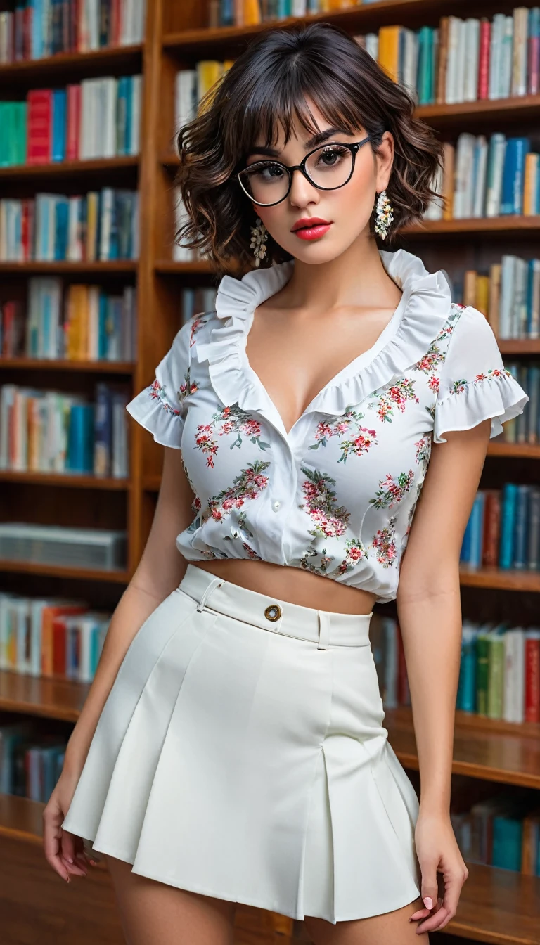 professional photo of 1 Girl ,in a hotel room, age 20, 170 cm height, beautiful girl, mix of taylor hill face, amber heard face, miranda kerr face and yael shelbia face,,beautiful face, real face, light brown hair, medium to long hair, Highly quality texture hair, curly hair, medium to large breasts,cleavage, blue eyes, sexy hips, curvy girl, perfect body, white skin, radiant skin,skin texture details, sexy attire, sweet girl, jaw dropping beauty, top-quality, ​masterpiece, hight resolution, Photorealsitic, Raw photography, 16k wallpaper, Beautiful face, flawless, professional lighting, highly detailed,  in a beautiful hotel room, expensive hotel, elegant room with expensive and modern furniture, a five star hotel, deluxe hotel in New York, chanel designer skirt, expensive skirt , intricate details, vogue style, stylish clothes, cleavage, polka dot navyblue and pink blouse and mini floral skirt,with embrodery details, intricate details, pastel colors, beautiful clothes contrast. , exuding an air of romance and refinement, lights,, ((Look at viewer, seductive smile, full body photo, ultrasharp, image clarity, Canon EOS M50,Hybrid AF with 179-point focal plane phase detection and 25-point contrast detection nikon500, Happy smile, elegant pose, stylish, chanel summer collection,  in a hotel room beautiful view, window, off shoulder look, bottom angle,  backgound details, foreground objects,flawless, professional lighting, highly detailed, Very detailed,,real life enhancer, vivid colors, in a hotel room room view with  beautiful contrast colors, she is a fashion model trying clothes, distant view, full model pose, Happy smile,  uhd, ,perfect legs, super realistic, very good light, sideways angle, wide shot,polka dot navyblue and red blouse and mini floral skirt