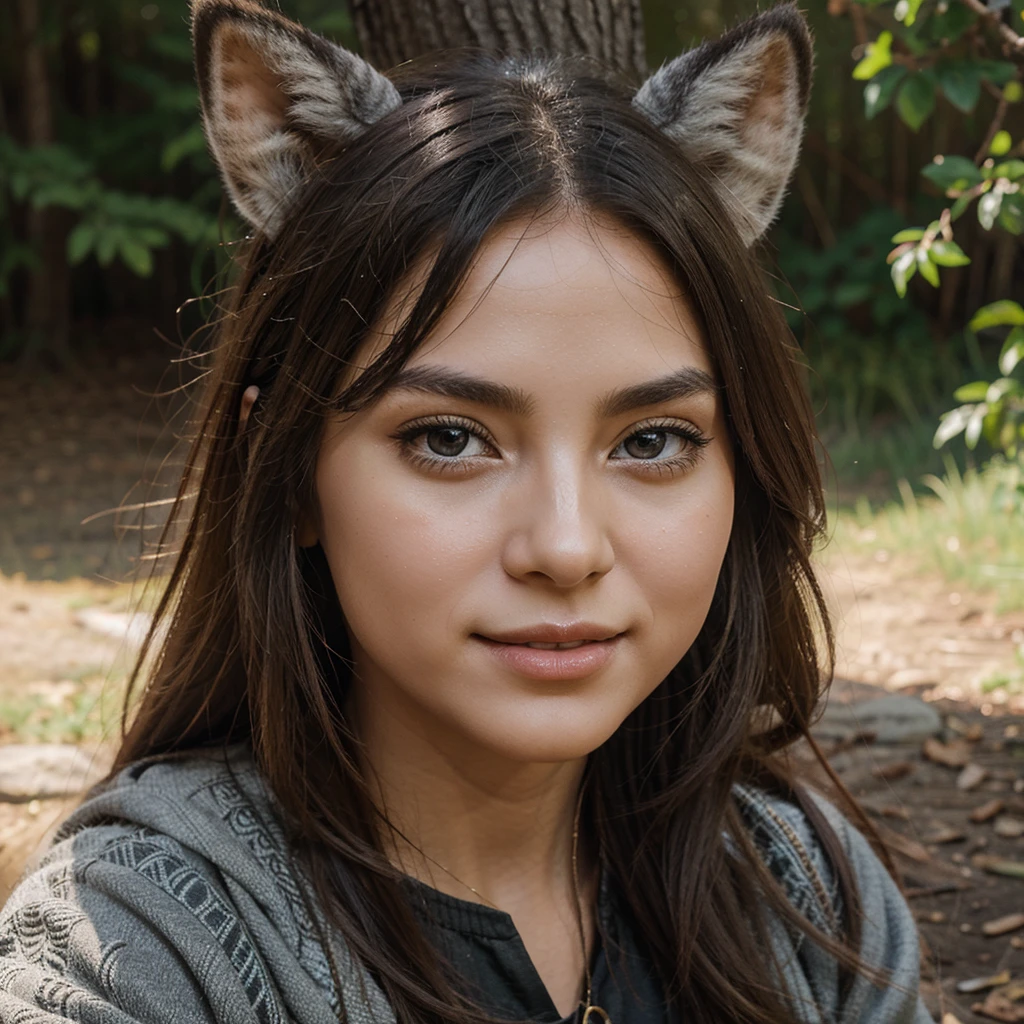 Create an illustrated, hand-drawn, full-color image of an anthropomorphic deer girl. The artwork should be rendered in the style of "Breath of the Wild," featuring warm lighting and shadows. Include graphite shading, stencil marks, and airbrushed acrylic paint effects. The image should be of the highest quality, a masterpiece with intricate details. The deer girl should have a female, humanoid, furry appearance with grey skin. She should have luscious lips, a wide smile, and bright, expressive eyes, exuding beauty, cuteness, and adorableness. Ensure the image is high resolution and sharply detailed, with a detailed and vibrant background. Incorporate mystical lighting in the background, creating a romantic and enchanting atmosphere.