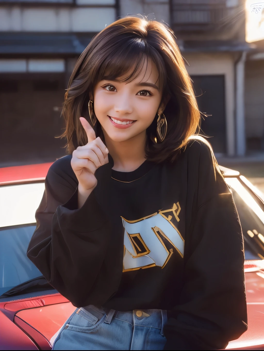 (photoRealstic:1.4),(hyper realisitic:1.4),(realisitic:1.3),(Smooth lighting:1.05),(Improved cinematic lighting:0.9),32k,1 girl,Realistic lighting,raytrace,(japanes:1.2),Detailed eyes,16 years old,Brown Hair,(smile:1.5) ,(various pose:1.4),wearing edg90hh_clothing