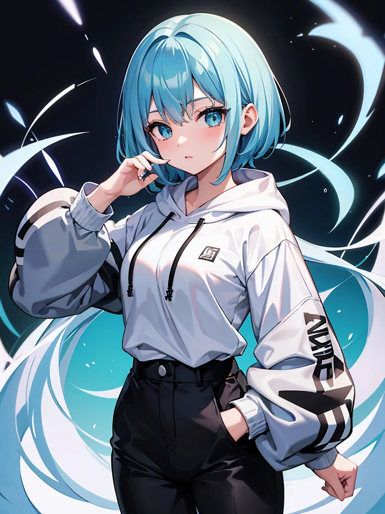 Masterpiece,High Quality,(Full Length 1.2),Animated Standing, Black Half Pants,(Black and White Open Hoodie),Open Hoodie,(Green Hair 1.4),Anime Girl with Short Green Hair and Green Eyes,(Detailed Eyes 1.6),(Clear Eyes 1.4),(Beautiful Eyes 1.4),(Shining Eyes 1.4 ), White cyan, Green hair, Detailed key animated art, Animated portrait, Shining eyes, Blue haired girl, Blue light hair, Black half pants, White stockings, Thighs, 4K

Translated with DeepL.com (free version)