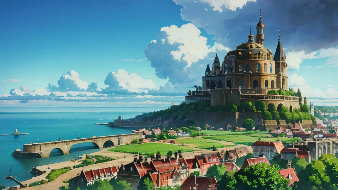 Super Detail, Attention to detail, high quality, 8k, Miyazaki style, A steampunk-inspired city in the sky, Clouds and diverse architecture, Exuding mystery and technology --v 6