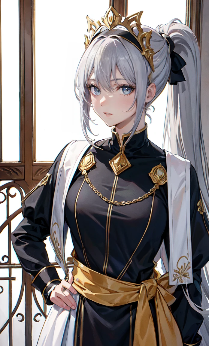 Noble Mansion,(gray hair：2.0),The ponytail is straight and tall.,Gold headband,stand close.,dream world,mature woman,(The phoenix&#39;s blue eyes were slender.,lipstick,Long eyelashes),Long eyelashes,contact lens,Gemstone Gold Necklace,(Off-the-shoulder blue fur dress,top of fur pipe,Strapless fur,wide wrist,long skirt,belt：2.0),top of fur pipe(big breast)Ballroom Background,(Soft light and shadow：1.9),High-heeled shoes made of fur,elegant high heels,Detailedly drawn background,(best quality,4K,8ก,High resolution,Masterpiece:1.2),Very detailed,beautiful girl,Enchanted,charming,Cheerfulness,sacred,Magical effect,silver white hair,(((wedding dress))),love eyes，bridal dress,Complicated dress,lace details,bedroom,solitude,during the night,Lace stockings,แถบsacred,See-through transparent clothes, big breasts,Show your breasts,The cracks are clear....,((big tits))，(pubic bone), rift, visible chest,seductive pose,I see bulging nipples.,(((large areolae:1.4,pink,The nipples are clearly visible.......)))