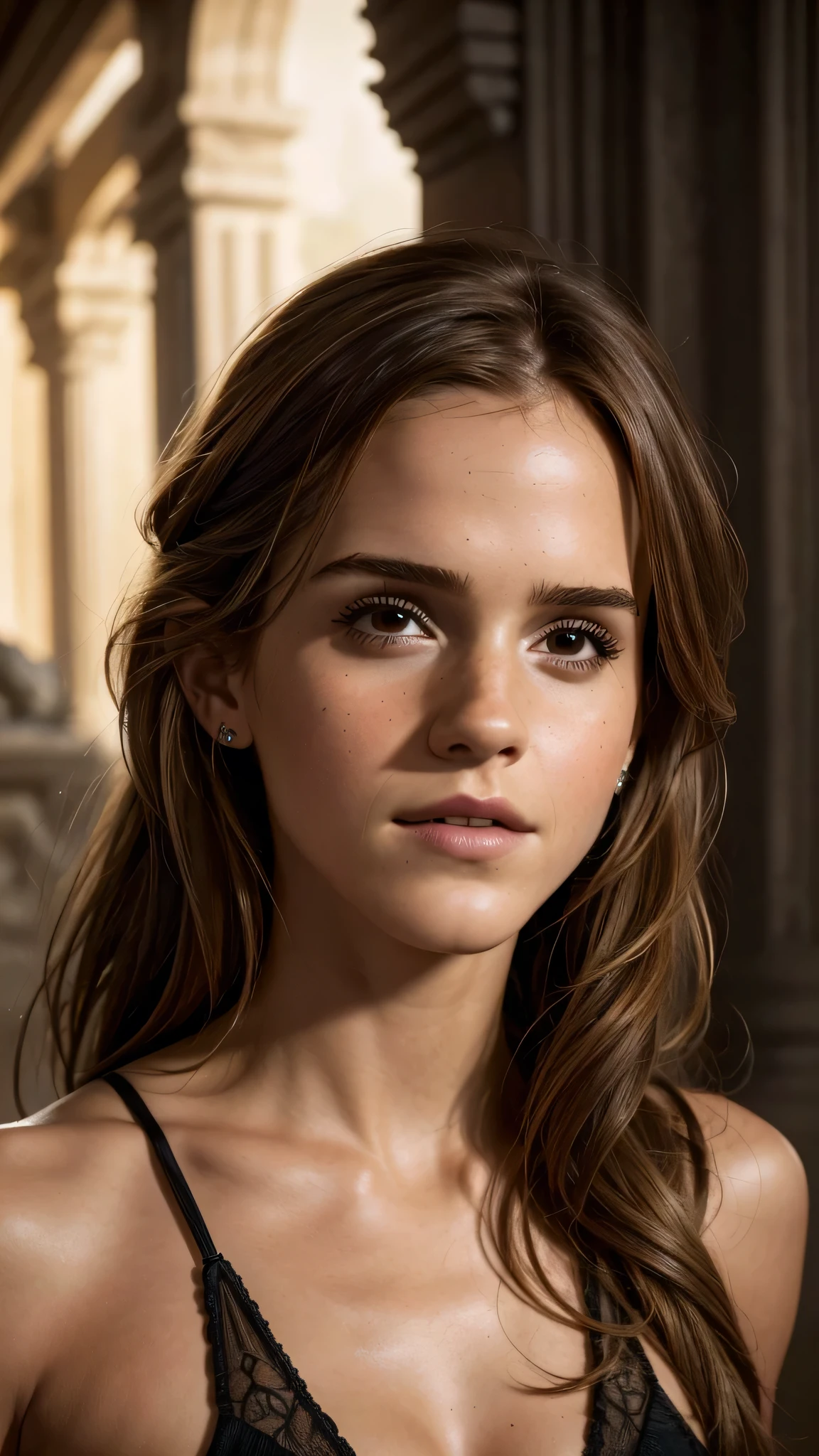 (best quality,4k,8k,highres,masterpiece:1.2),ultra-detailed,(realistic,photorealistic,photo-realistic:1.37),2 girls,Jessica Alba,((Emma Watson)),Lara Croft likeness,beautiful detailed eyes,beautiful detailed lips,extremely detailed eyes and face,long eyelashes,adventurous atmosphere,treasure hunting,action-packed scene,mysterious ruins,exotic landscapes,ancient artifacts,fierce expressions,dynamic poses,strategically placed lighting,dramatic shadows,vivid colors,portraits