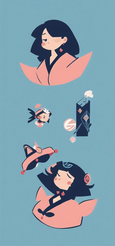 1 ダックスフンド （（flat illustration））, Baiyun，minimalist style, Light blue background, anime style, high quality, high details, high details ロゴマーク