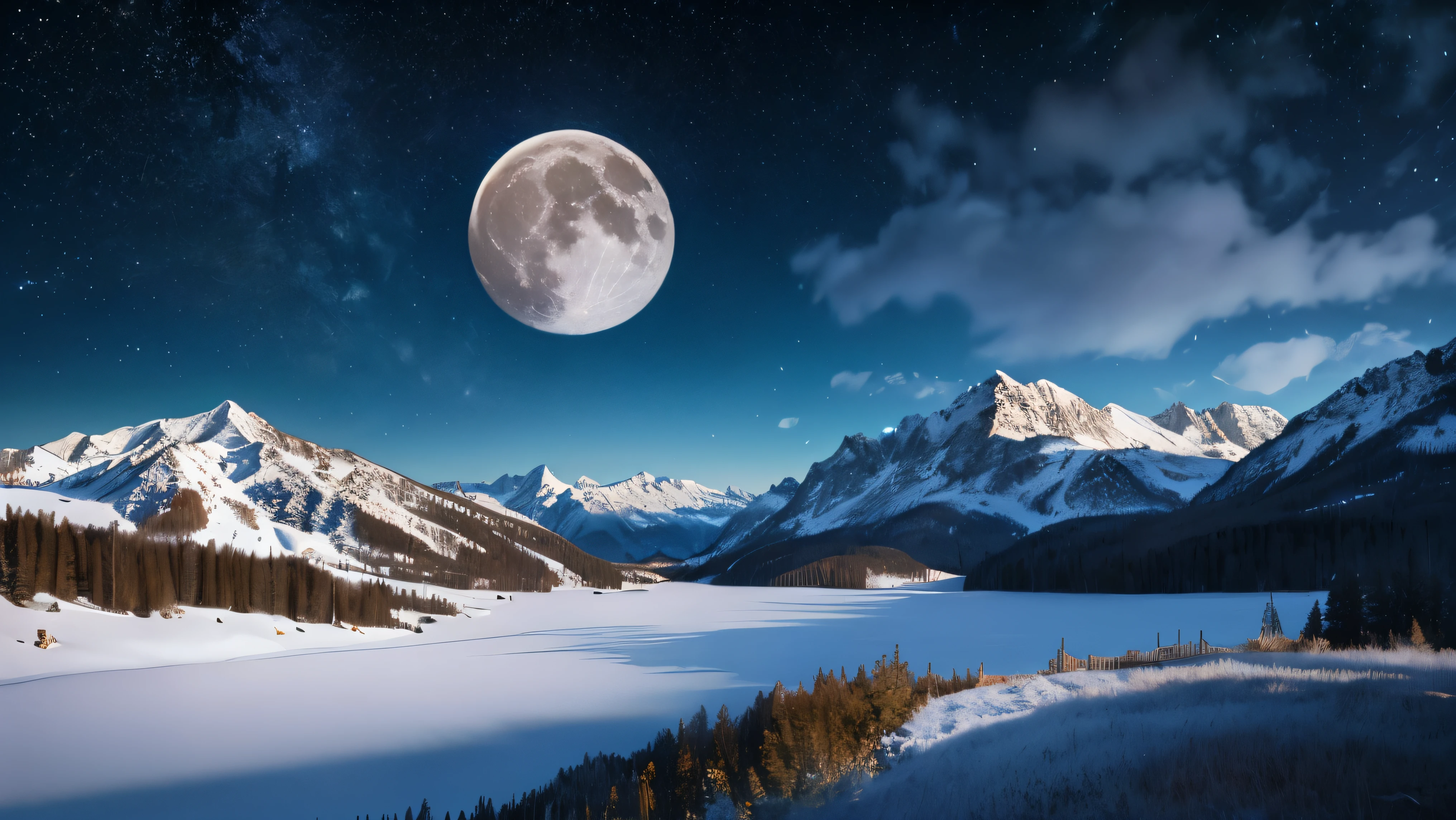 (Realistic, Photorealistic:1.4), Beautiful illustration, Pyrenees, full moon, starry sky